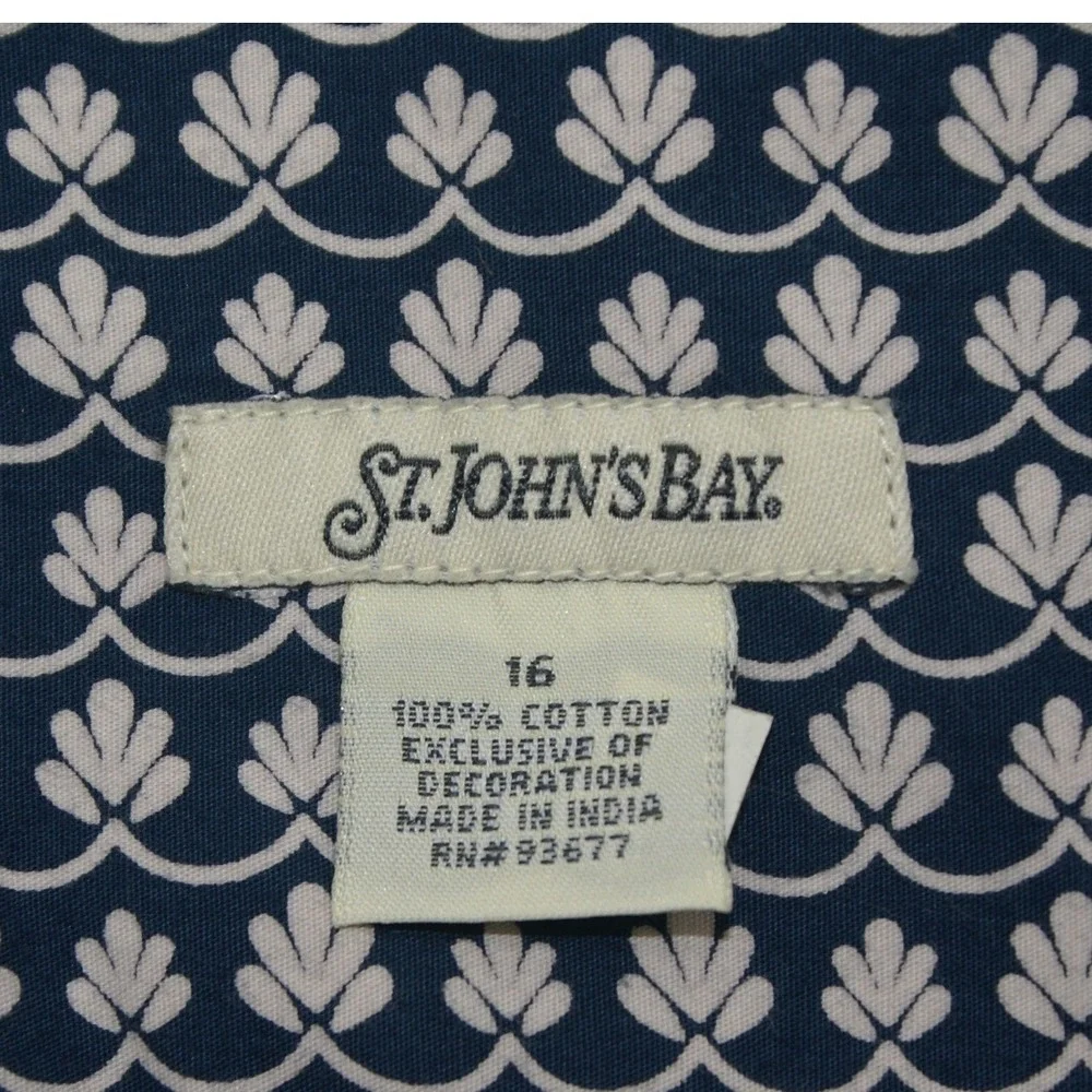 St. Johns Bay Blue White Paisley Sequin Cotton A-Line Skirt Women Size 16 Boho
